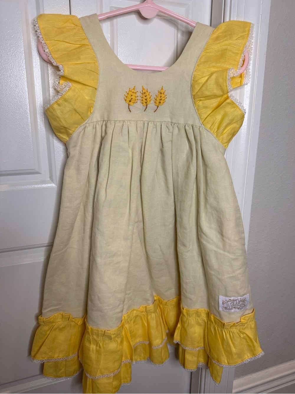 Wildling Yellow Ruffle Sundress with Wheat Embroidery